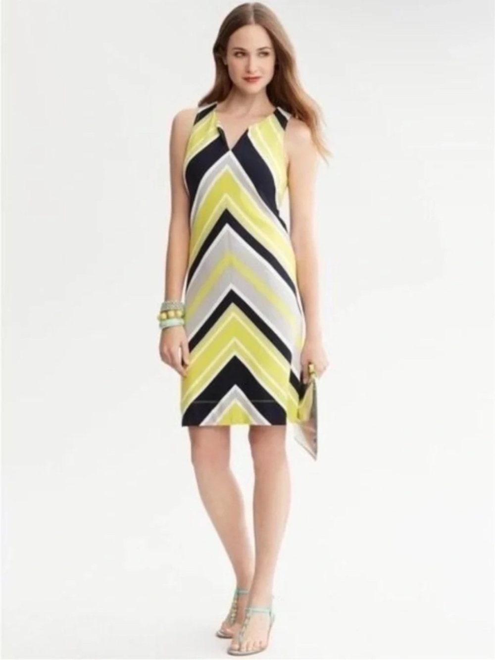 Milly x Banana Republic Chevron Striped Sleeveless Dress Lime Green Size 8P